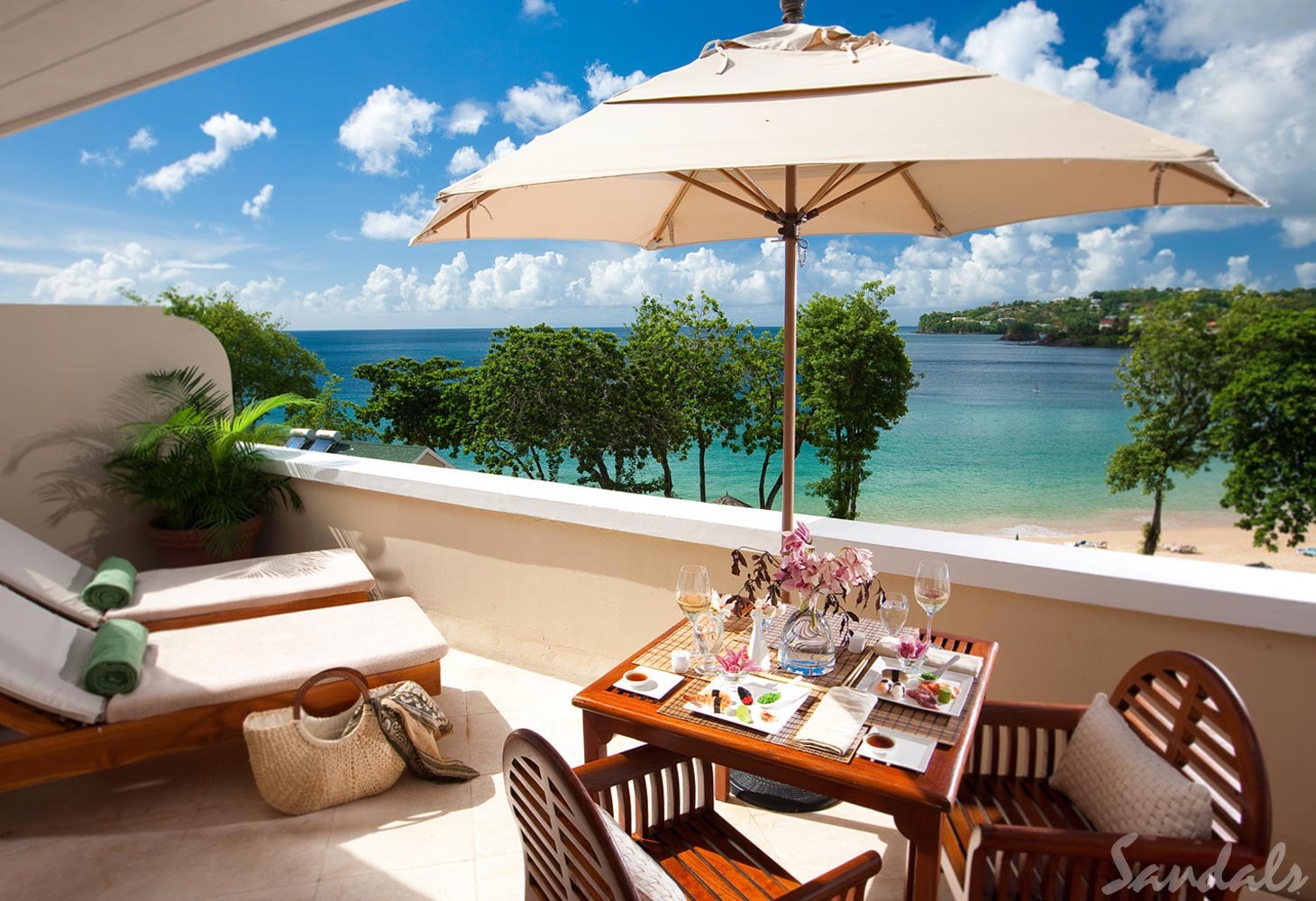 Sandals Regency La Toc. Sandals Regency La Toc. The Sandals Regency La Toc resort is one of the most glamorous adults-only resorts in the Caribbean. This magnificent resort sits on 220 acres of property with its own half-mile, crescent-shaped beach. You will find rolling fairways along with lush hillsides and coral bluffs here, along with an executive-style golf course (explore the best golf courses in the Caribbean if you're a golfer). All rooms offer stunning views, and you can choose to stay at 1 and play at 3 with the included exchange program. .