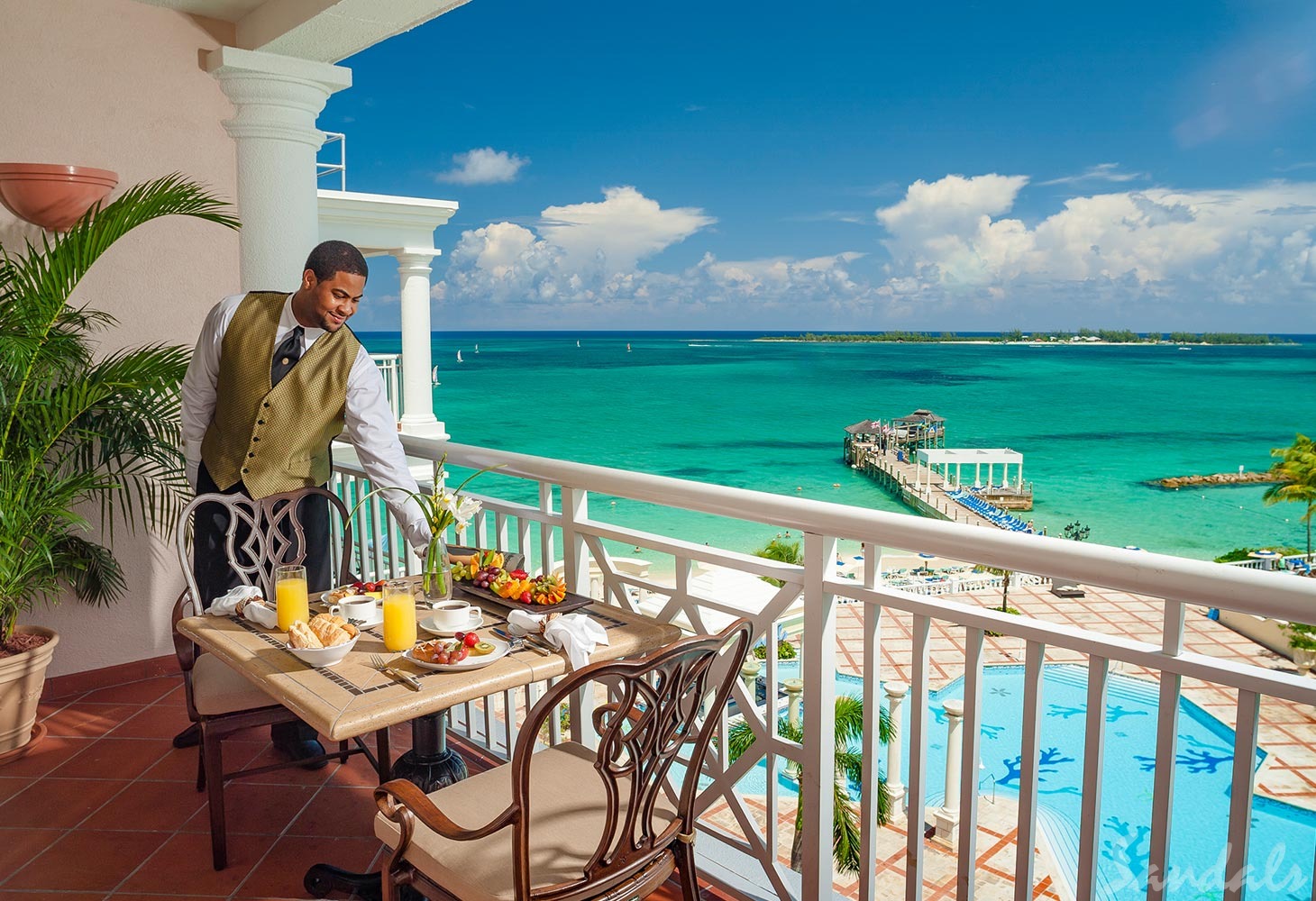 Sandals Royal Bahamian. Sandals Royal Bahamian. Consider Sandals Royal Bahamian an exclusive escape to the Bahamas. This resort is luxurious, sitting on a beachfront property offering a private island offshore and a blend of European sophistication. It is one of the most elegant Sandals resorts offering 5-star gourmet dining, award-winning Red Lane Spa, Crystal Lagoon Swim-Up Suites offering butler service, two gorgeous white sand beaches and so much more!.