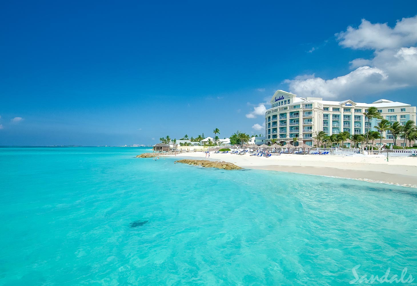 Sandals Royal Bahamian. Sandals Royal Bahamian. Consider Sandals Royal Bahamian an exclusive escape to the Bahamas. This resort is luxurious, sitting on a beachfront property offering a private island offshore and a blend of European sophistication. It is one of the most elegant Sandals resorts offering 5-star gourmet dining, award-winning Red Lane Spa, Crystal Lagoon Swim-Up Suites offering butler service, two gorgeous white sand beaches and so much more!.