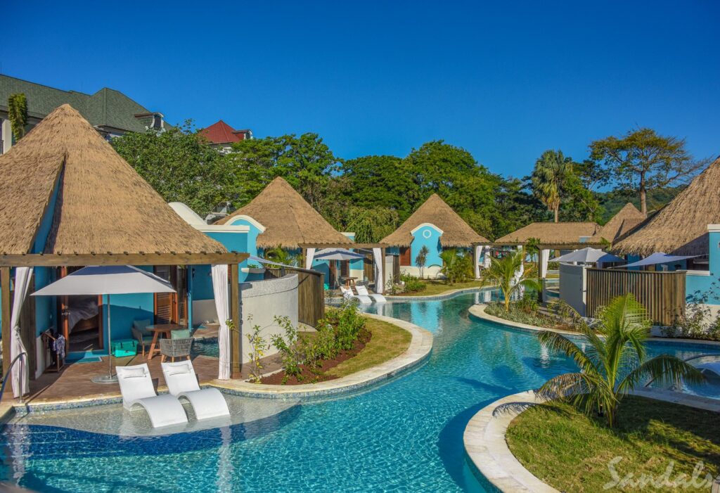 Sandals South Coast. Sandals South Coast. Sandals South Coast offers the best in an all-beachfront Resort nestled on a pristine beach, complete with European splendor. One of the newest additions to the Resort is the overwater bungalows, over-the-water chapel, and an over-the-water bar. Sandals South Coast (or any Sandals resort) truly brings the guest closer to the water than ever before..
