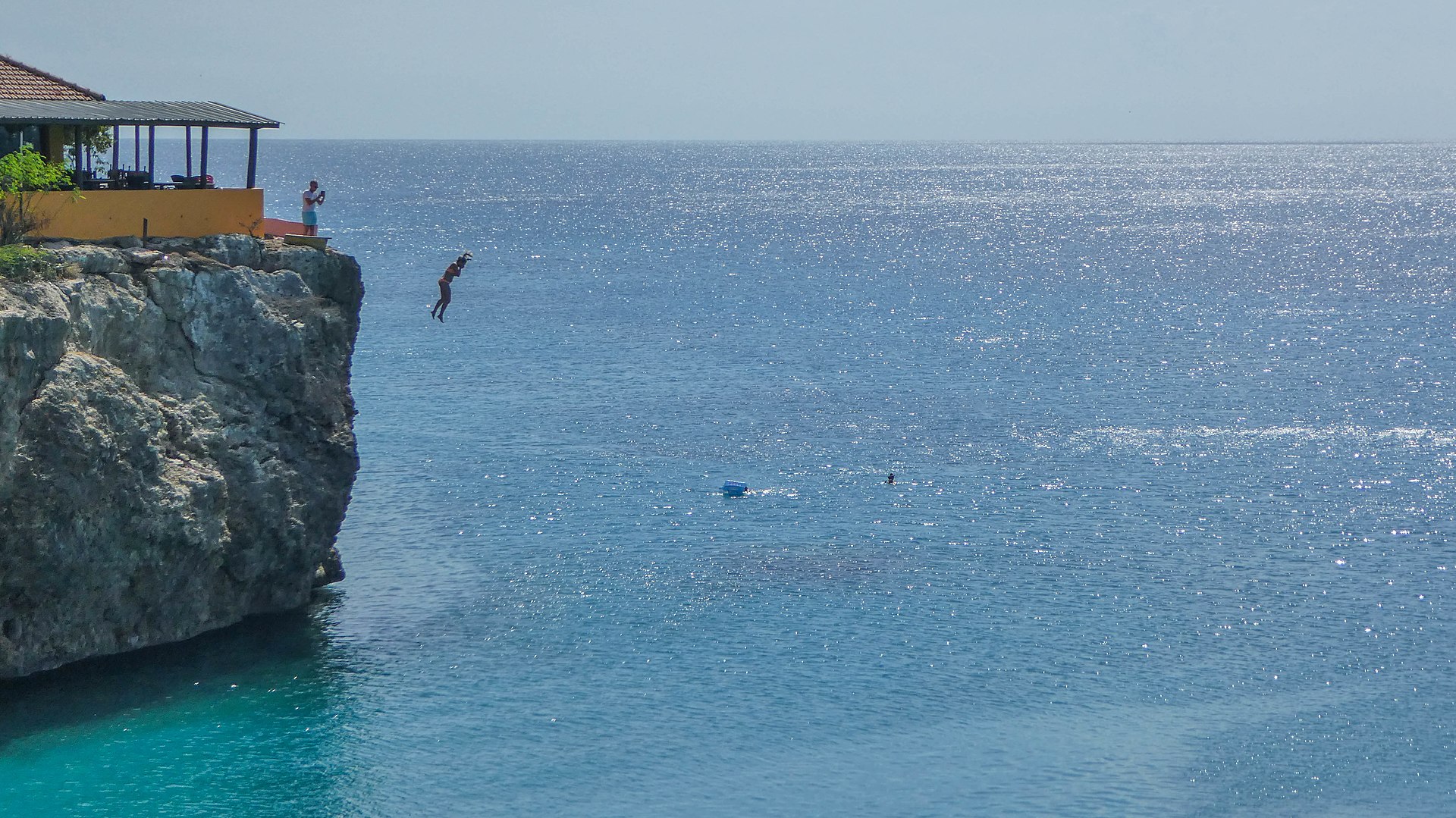 Jumping down from the cliff in Playa Forti